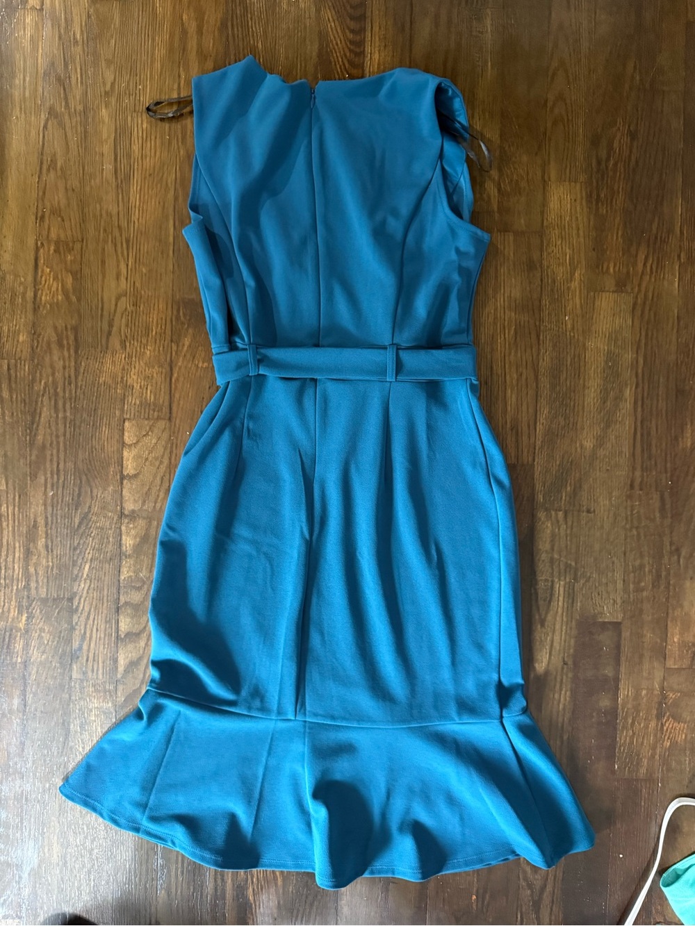 Teal Sleeveless Belted Button-Front Ruffle Dress - Picture 5 of 7